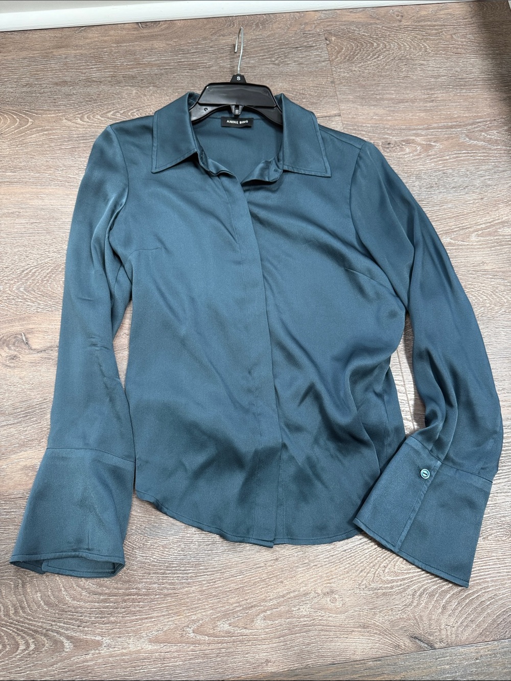 Anine Bing 100% Silk Button-Down Shirt in Dusty Blue SMALL - LIKE NEW